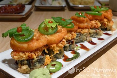 <b>Shrimp</b> tempura, avocado, cucumber, krab†, tempura crumbs. . Chili shrimp roll benihana